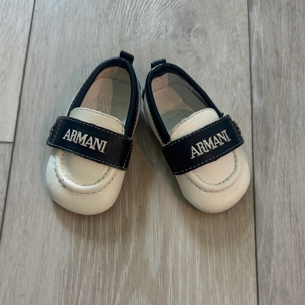 Giorgio Armani Baby Cream and Blue Walker Shoes- size 15